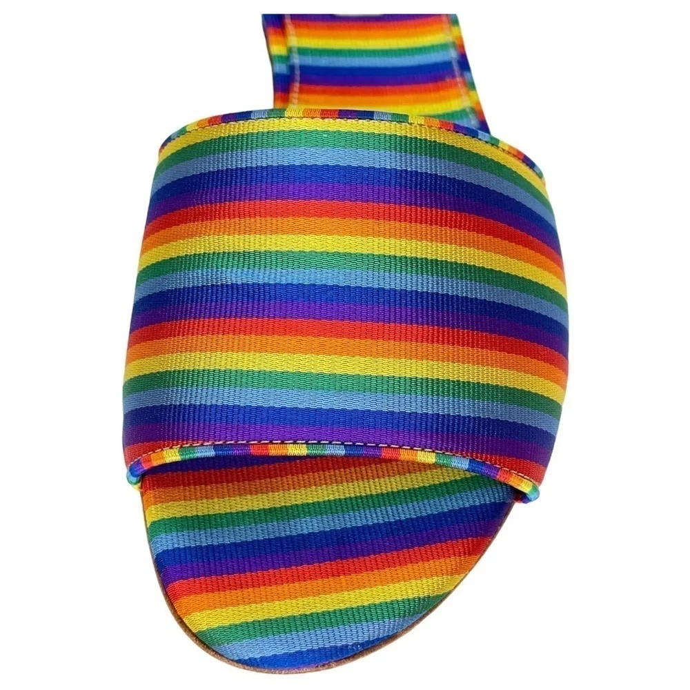 Tabitha Simmons Womens Slide Sandals EU 36 US 6 Sprinkles Rainbow Stripe Silk - Picture 6 of 13